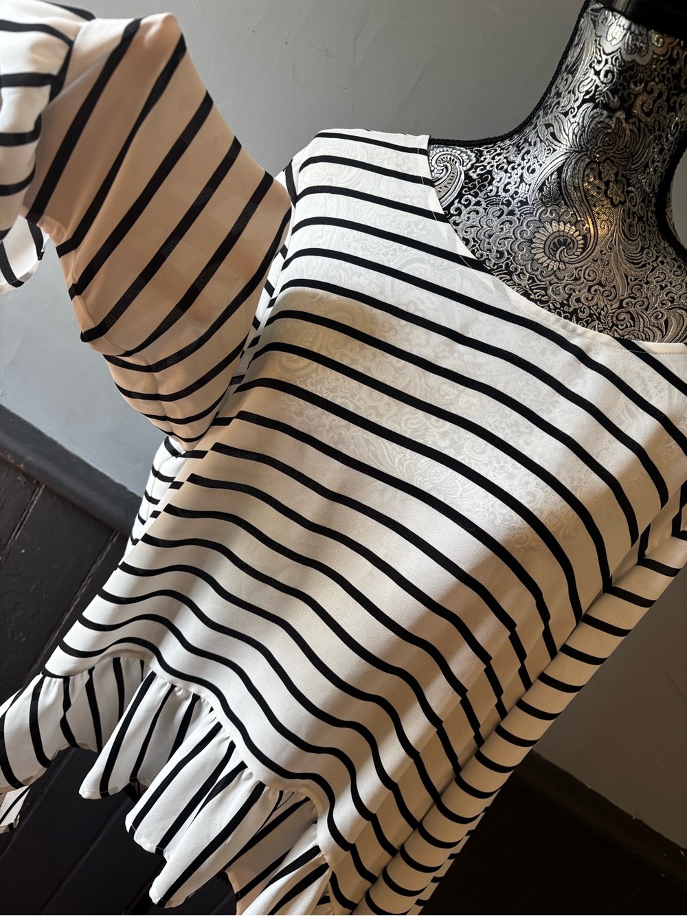 a.n.a Black & White Striped Ruffle-Hem Tunic - Picture 2 of 8